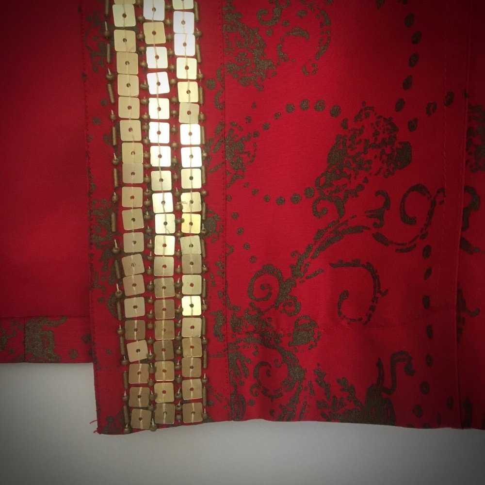 Chico's Silk Red & Gold jacket w/ beads- Sz 1 - Picture 2 of 6